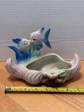 Vintage Pastel Ceramic Kissing Fish Decor - Blue & Pink